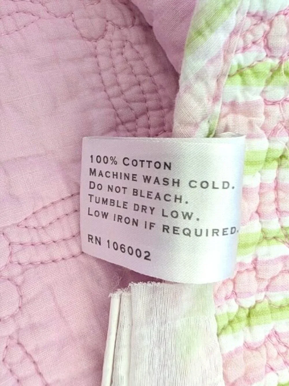 Maggie Miller 100% Cotton Pink & Green Striped Quilt Twin Size